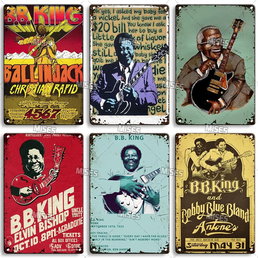 MISES Classic Metal Sign Musician B.B. King Metal Plaque Decorative Plate BLUES Vintage Metal Poster Home Garden Pub Wall Decor