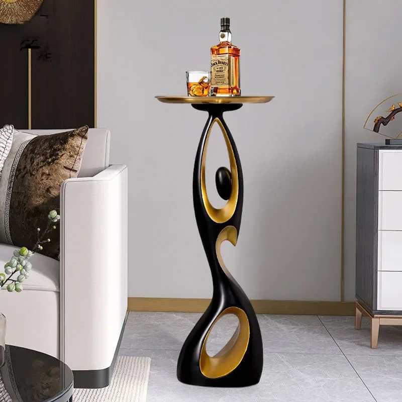 Luxury Abstract End Table for Living Room Decor Designer Sofa Side Table with Artistic Abstract Print Creative Corner Table