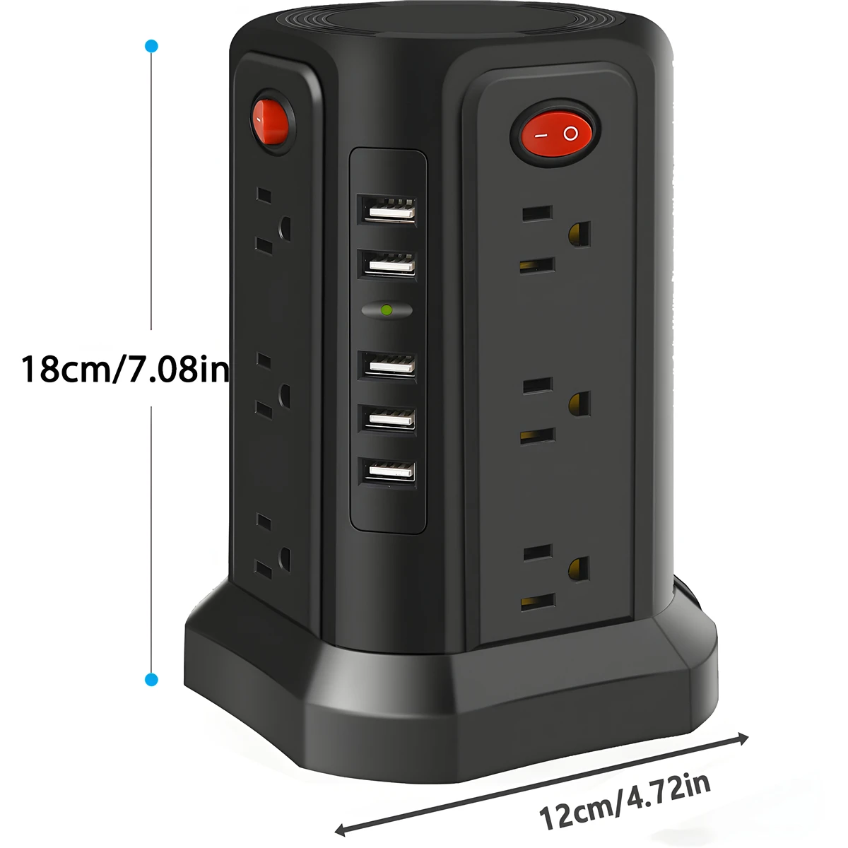 Tower Power Strip Multi Electrical Socket 12AC Outlets 5USB Ports Charging 5.9Ft Extension Cord Surge Protection For Home Office