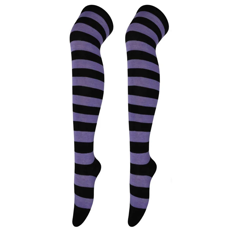 Women Over Knee Thigh High Stockings Blue Black Striped Long Socks Halloween Anime Panty Stocking with Garterbelt Cosplay Props