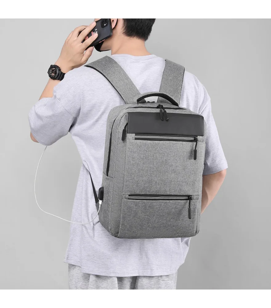 Double shoulder computer bag usb charging interface multi-function bag men's business backpack can be put on the trolley case