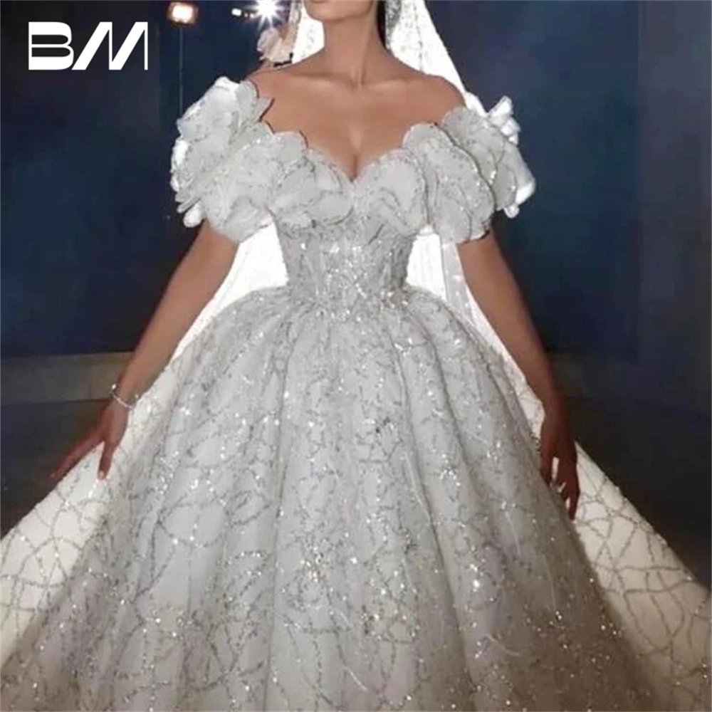 Off The Shoulder Beads Bride Dress With Ballet Waistline Ball Gown Wedding Dresses For Women 2024 Custom Made Luxury Bridal Gown