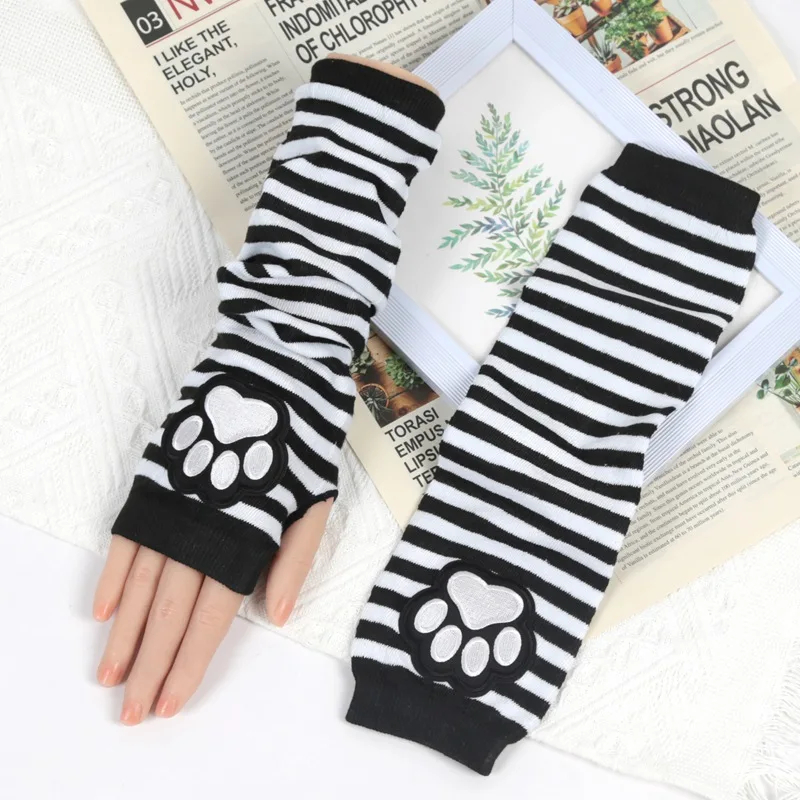 New Cute Cat Claw Half-finger Knitted Gloves Gothic Lolita Arm Cover Arm Warmers Fingerless Punk Long Wristband Y2K Girl Gloves