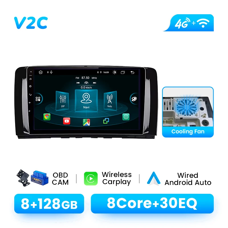 Voor Mercedes-Benz R-Klasse R300 R350 2006-2014 Android14 Autoradio 8-Core 1280*720 IPS Draadloze CarPlay Android Auto DSP 4G WiFi GPS Multimedia Speler
