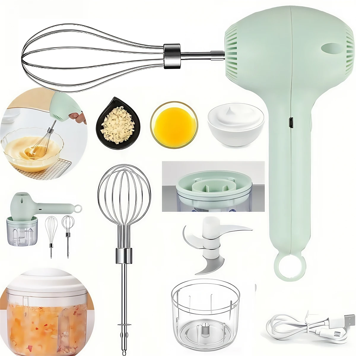 

Garlic Chopper Electric Handheld Mixer Busy Kitchens 30W Motor Convenient Storage Detachable Components Easy To Clean