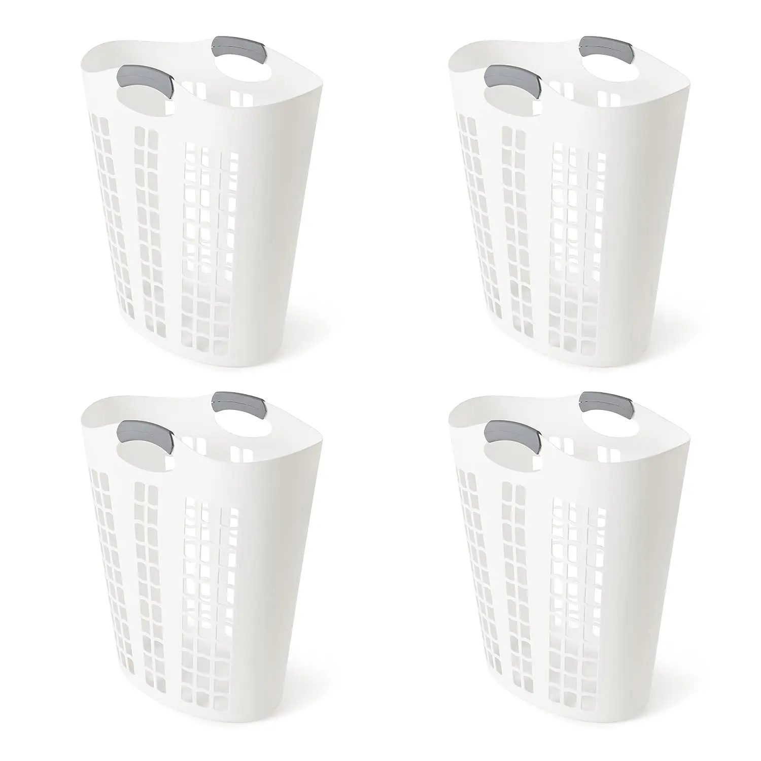 4 Pack 87.5L Large Plastic Laundry Hampers, Lightweight Ventilated Clothes Baskets with Easy Carry Handles, White Storage Bins