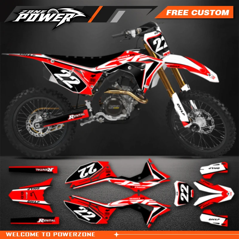 Powerzone Motorcycle Graphic Decal Stickers Kits For Honda CRF450R 2017-2020 CRF250 CRF250R 2018-2021 Number Name Customize 14