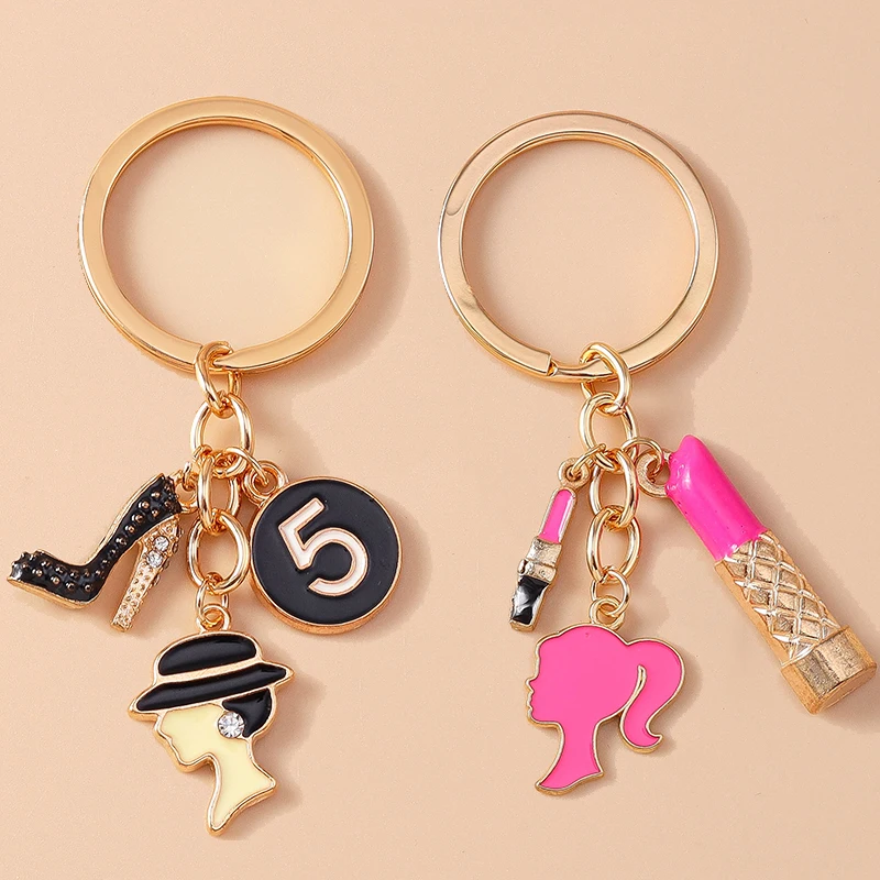 Cute Enamel Figure Key Chain Simulation Lipstick Key Ring Pendants for Women Handbag Decor DIY Handmade Girls Jewelry Gift
