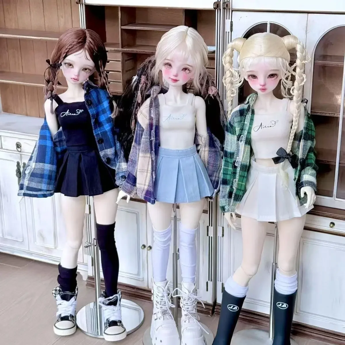 

Одежда для кукол 1/4 для куклы Bjd 45 см, платье в клетку, рубашка, топ, носки, платье, игровой домик, игрушки для девочек, аксессуары для кукол, без куклы