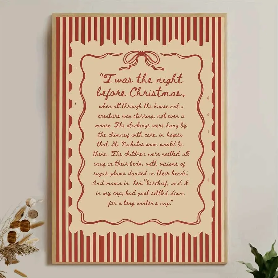 2D Flat, 2D Flat, 1pc a Frameless Canvas Print Featuring The Poem 'Twas The Night Before Christmas, Showcasing Christmas Stoc