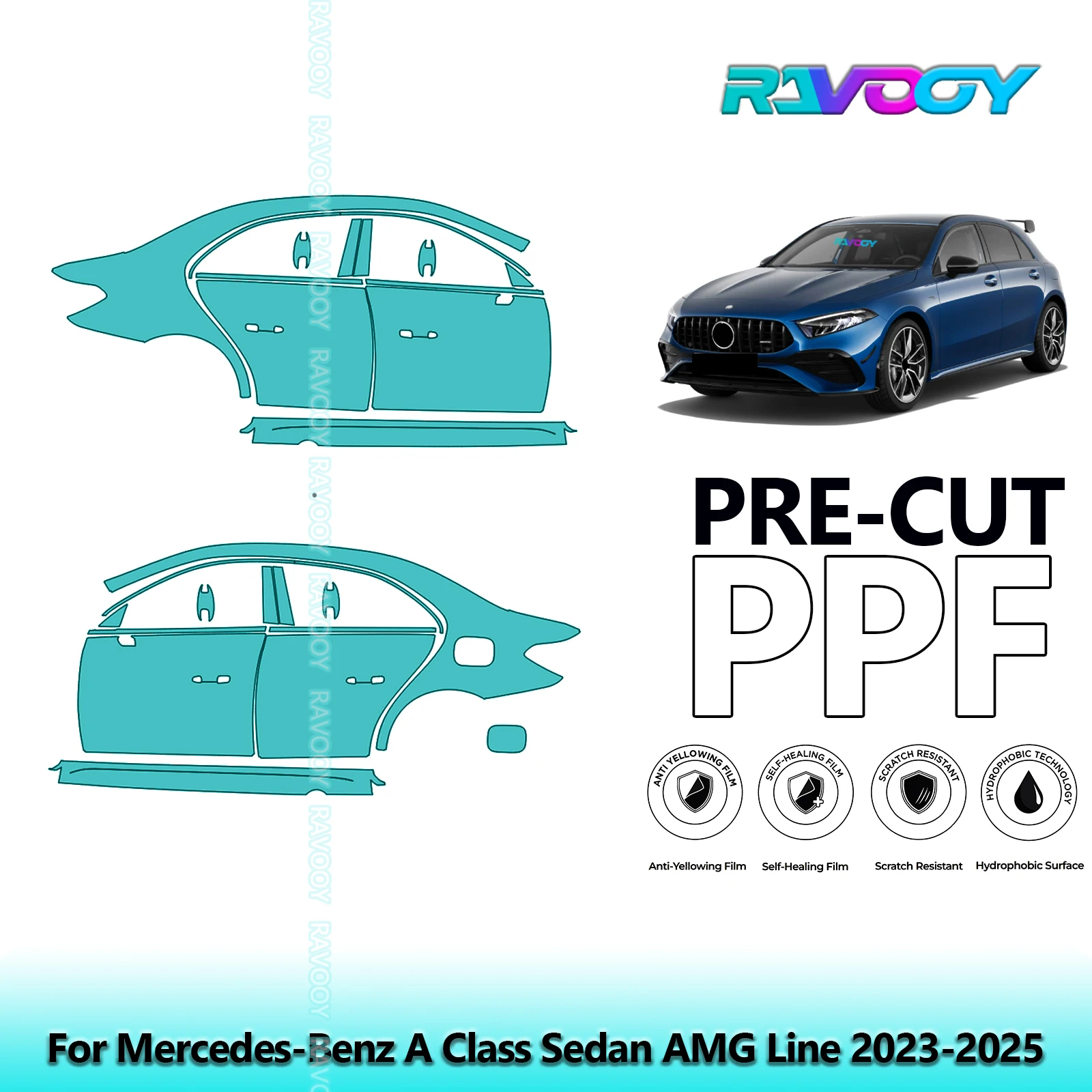 

For Mercedes-Benz A Class Sedan AMG Line 2023-2025 8.5mil Pre-Cut PPF Door & A/B Pillar Kit TPU Paint Protection Film Set