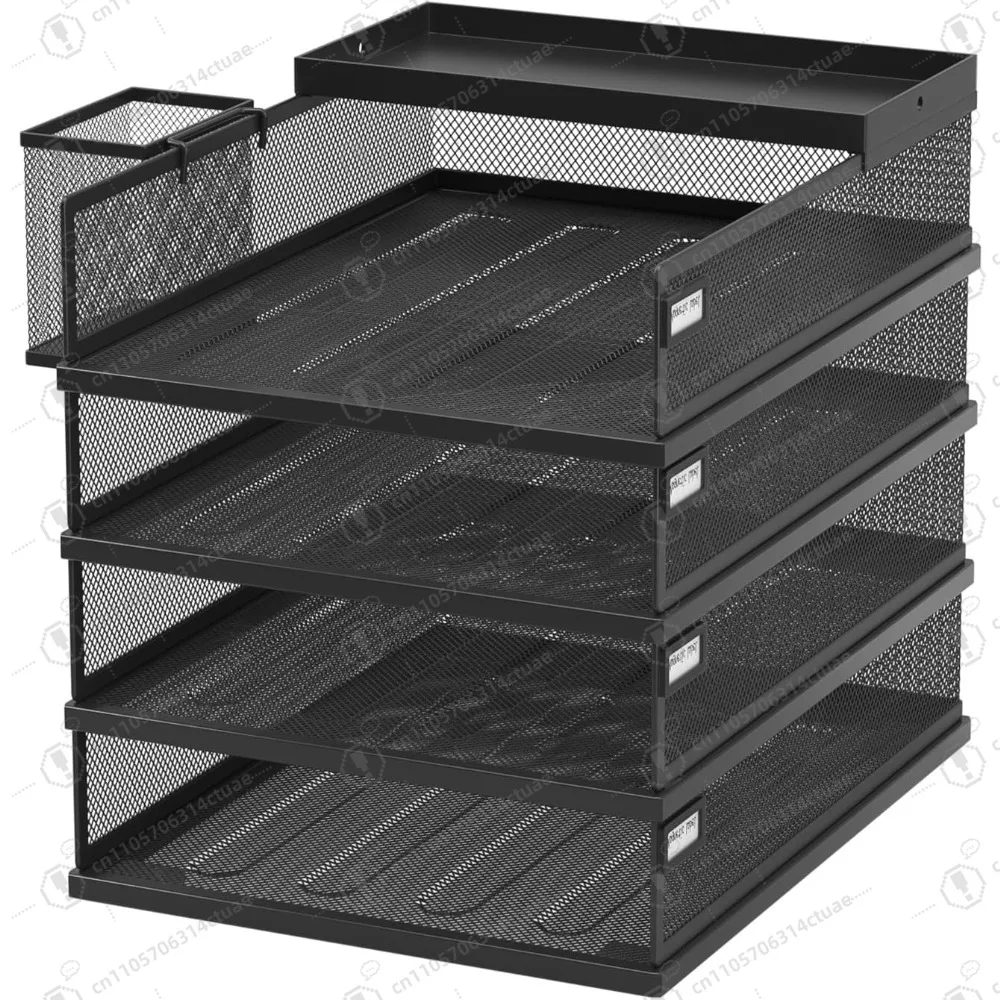 

Efficient 4-Tier Stackable Letter Trays, Metal Desk Organizer with Grid Design & Magnetic Labels for Office/Home (Black,Green)