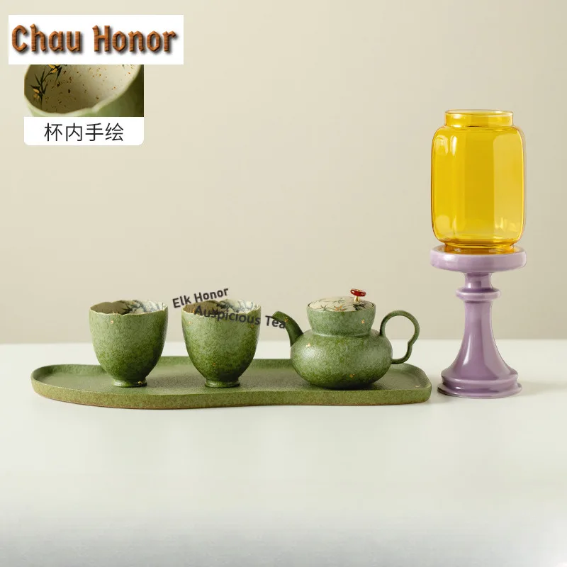 Sprinkle Gold Hand-painted Golden Bamboo Tea Set Complete Set Zen Tea Ceremony Set Tea Making Teapot And Tea Cup Set Cha Craft
