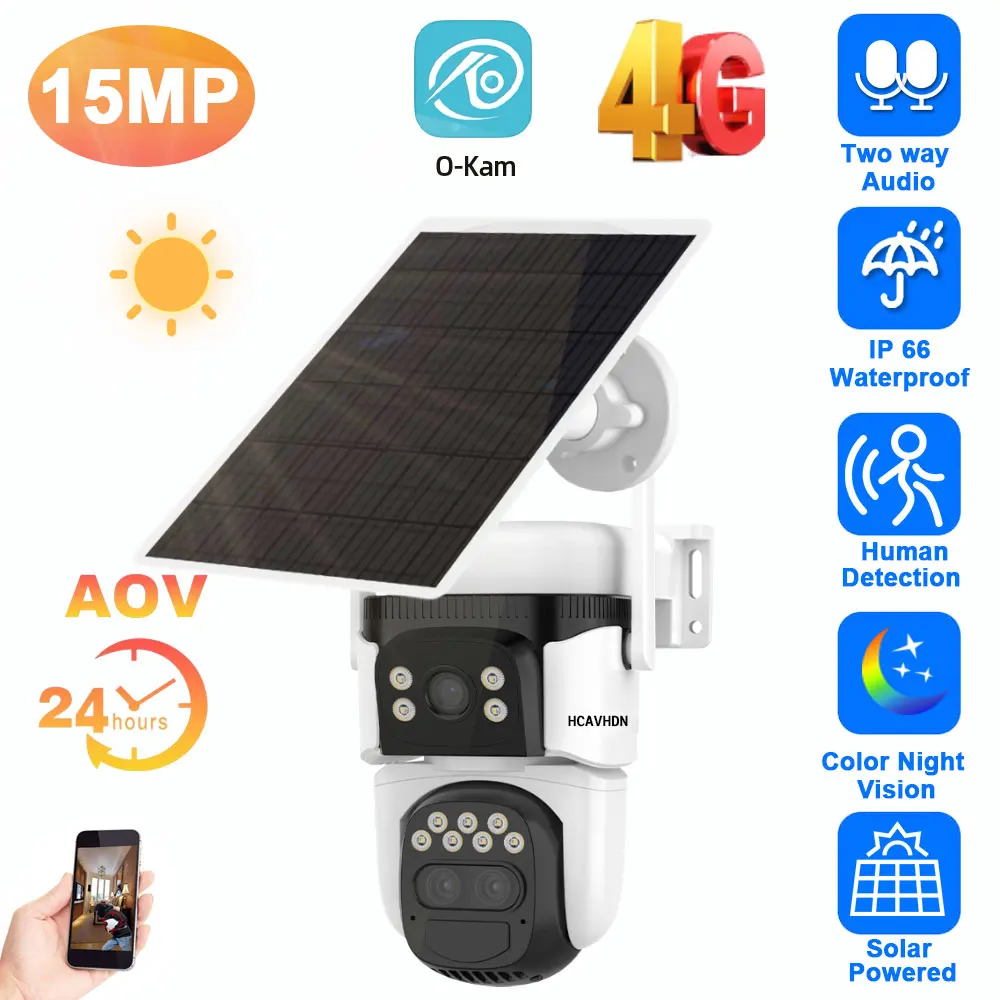 4K AOV 24 Hours Recording 4G Solar PTZ Security Camera Dual Lens Outdoor 10X Zoom Auto Tracking CCTV Video Surveillance Camera