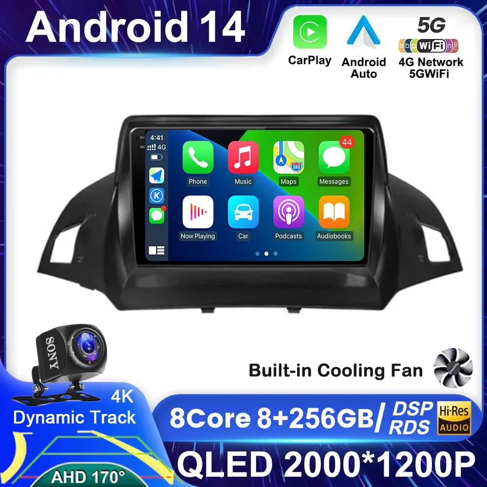 Android 14 Carplay Auto WIFI+4G For Ford Kuga 2 Escape 3 2012 - 2019 Car Radio Multimedia Video Player Navigation GPS 360 Camera