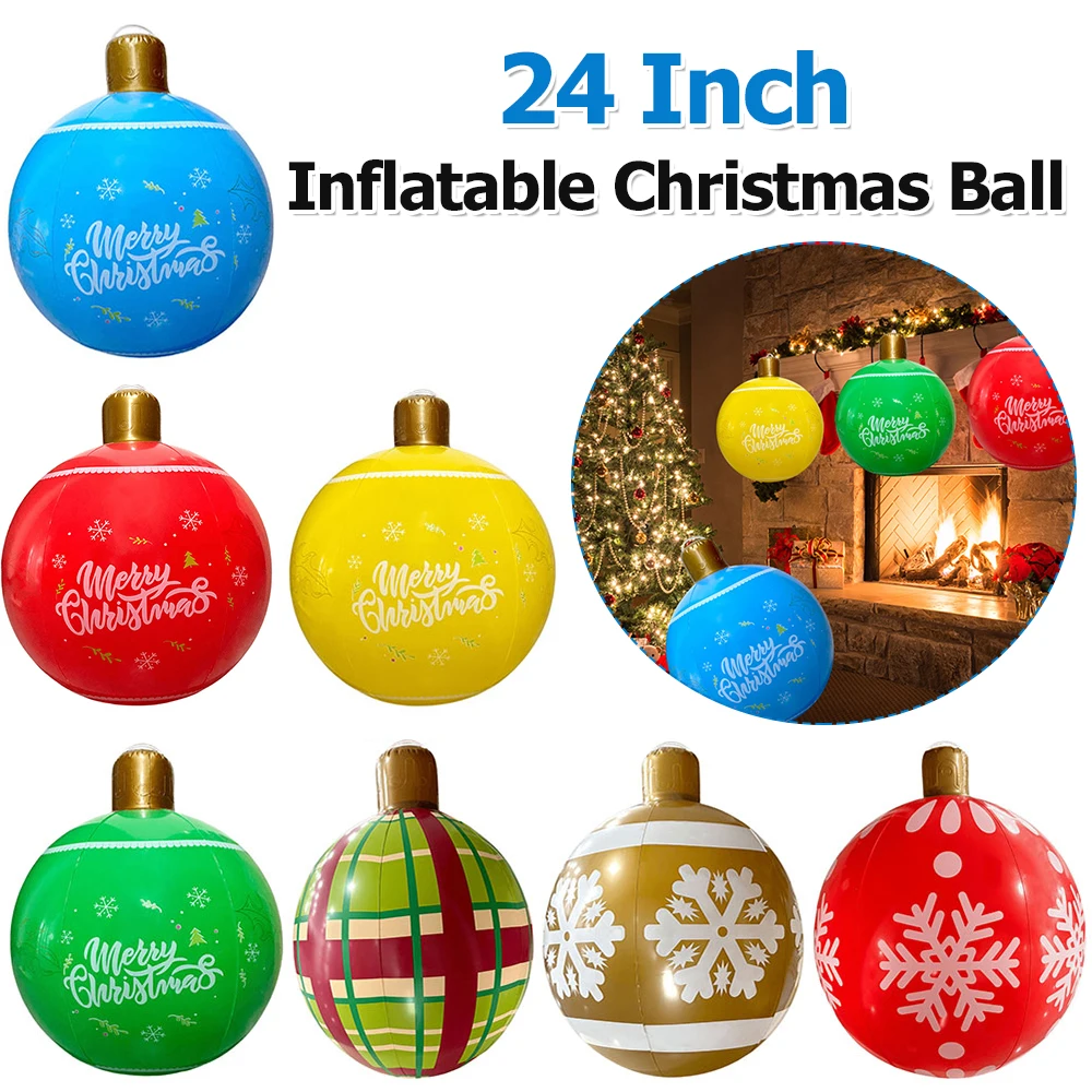 

1pc Christmas PVC Inflatable Decorated Ball 24 Inch Giant PVC Inflatable Christmas Ball Ornaments for Christmas Party Ornaments