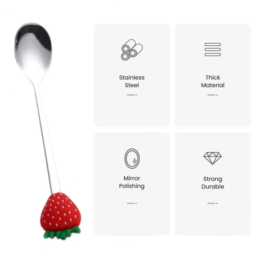 Rust-proof Teaspoon Stainless Steel Spoon Stainless Steel Dessert Spoon with Fruit Decor Durable Rust-resistant for Coffee