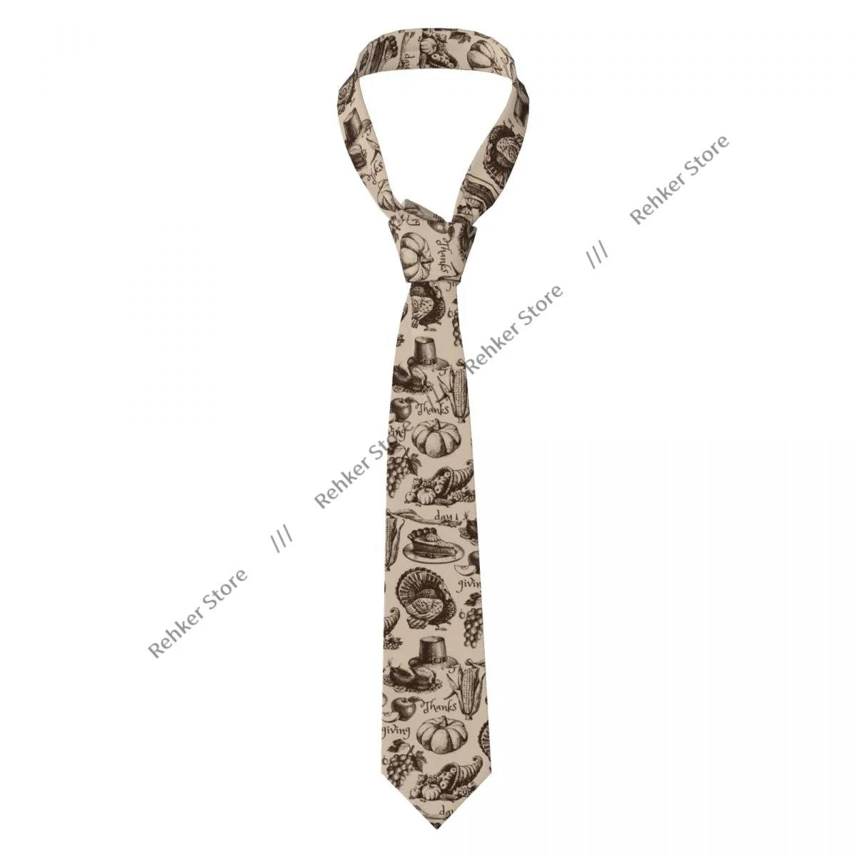 Mens Tie Slim Skinny Hand Drawn Sketch Thanksgiving Day Illustration Necktie Fashion Free Style Tie for Party Wedding