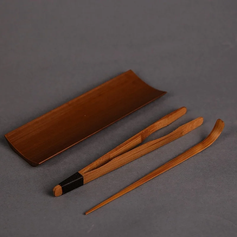 3/4/5Pcs Bamboo Carbonized Teaware Set Tea Tray Teaspoon Tea clip needle Exquisite Tea Making Tool Accessories Spoon Tongs