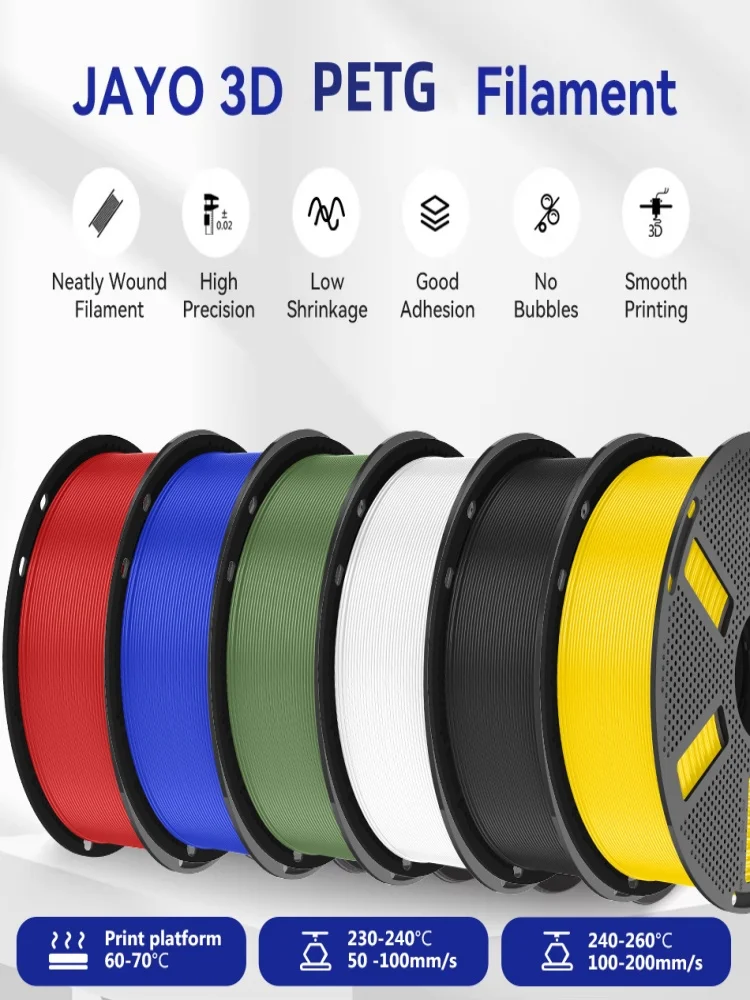 JAYO 6 Rollen 3D PETG/PETG Klares Druckerfilament 1,75MM Ungiftig & Blasenfrei Sauber Gewickelt 3D 99% FDM DIY Geschenk PETG-Material für 3D-Drucker & Stift