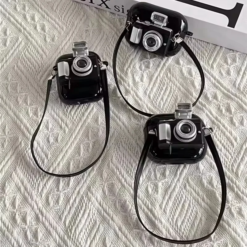 3D Vintage Camera Earphones Case For AirPods Pro 2/Pro/3/2/1 Soft Silicone Protective Cover With Lanyard And Working Flash Light