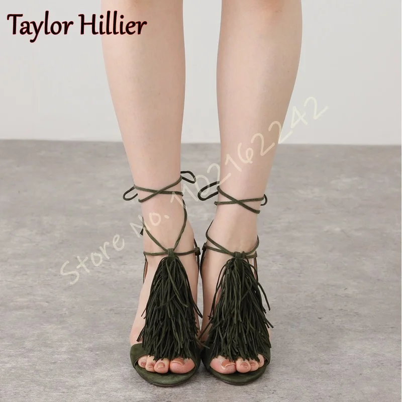 New Summer Tassel High Heel Sandals Open Toe Stiletto Cross Strap Women's Sandals Fashion Elegant Dress Casual Modern Sandals 46