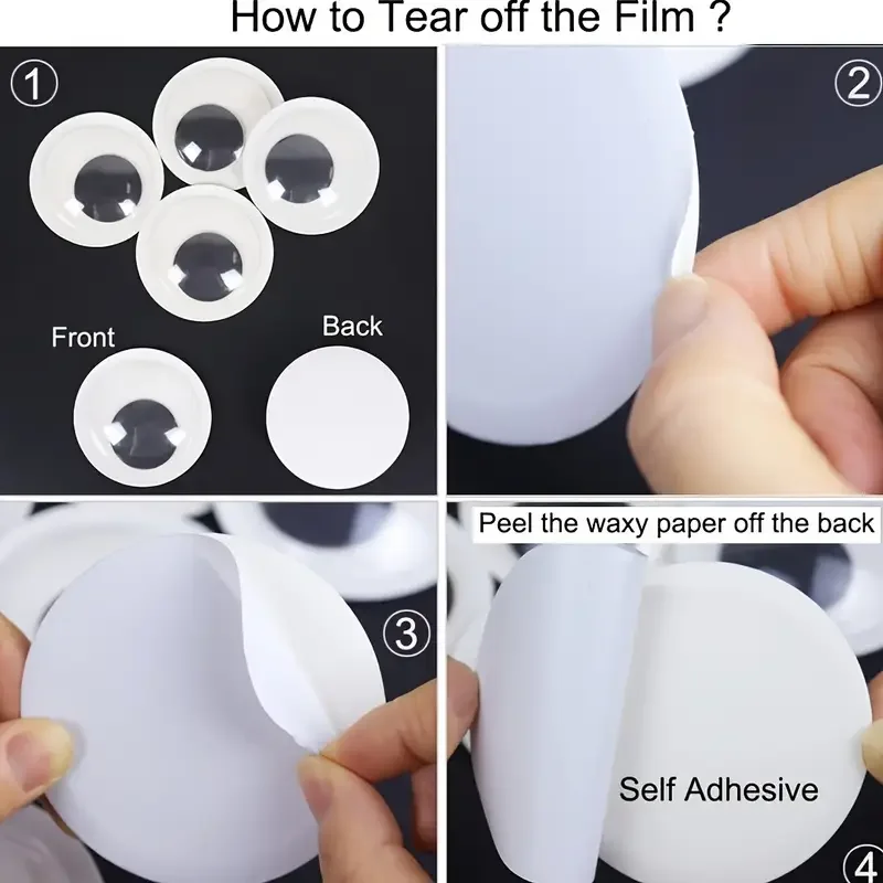 2/24 قطعة عيون جوجلي كبيرة عيون تذبذب عملاقة مع لاصق ذاتي، عيون جوجلي سوداء وبيضاء لتزيين عيد الميلاد اليدوية #3