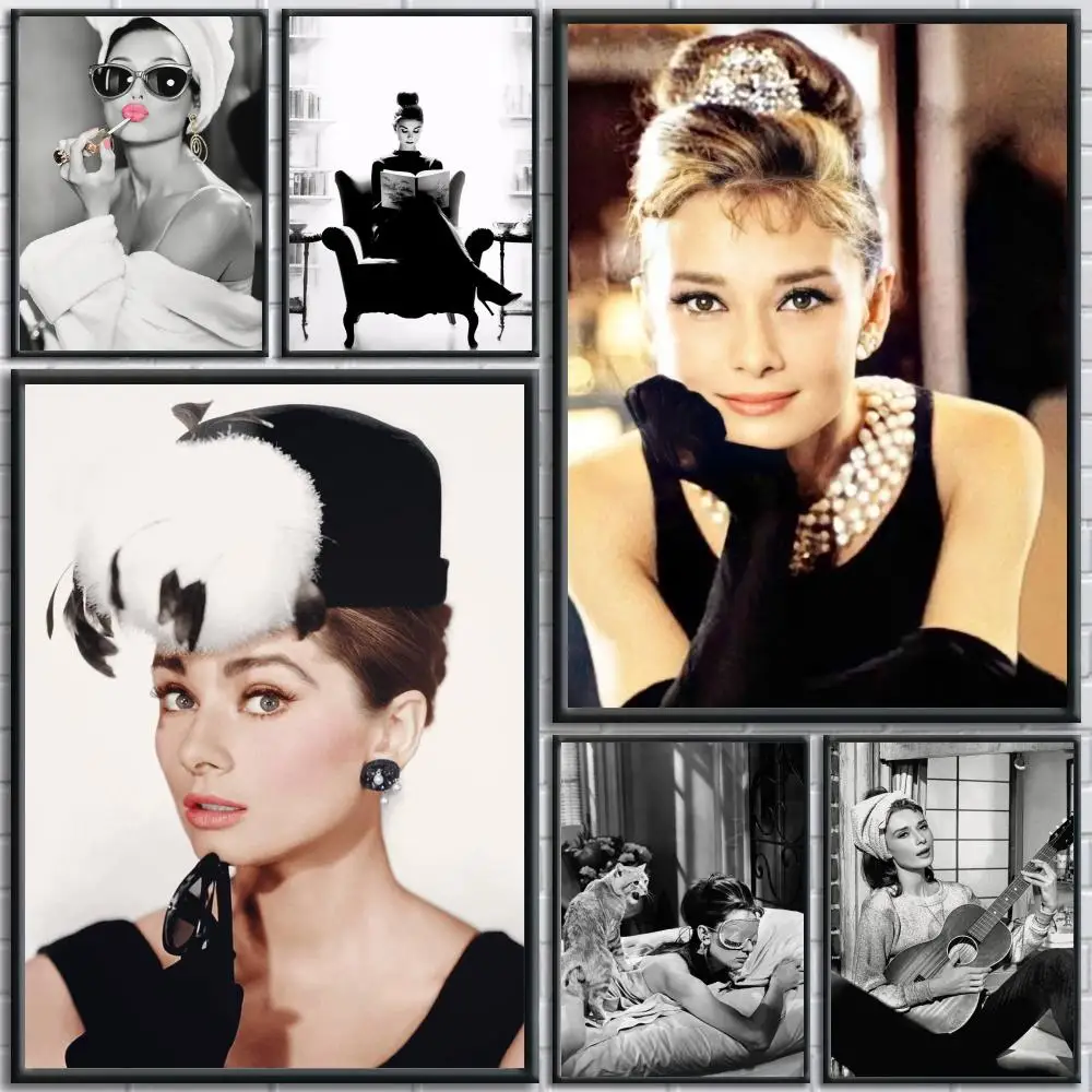Superstar A-audrey Hepburn Painting Calligraphy Wall Art Canvas Poster Premium Home Decor Print for Living Room Bedroom