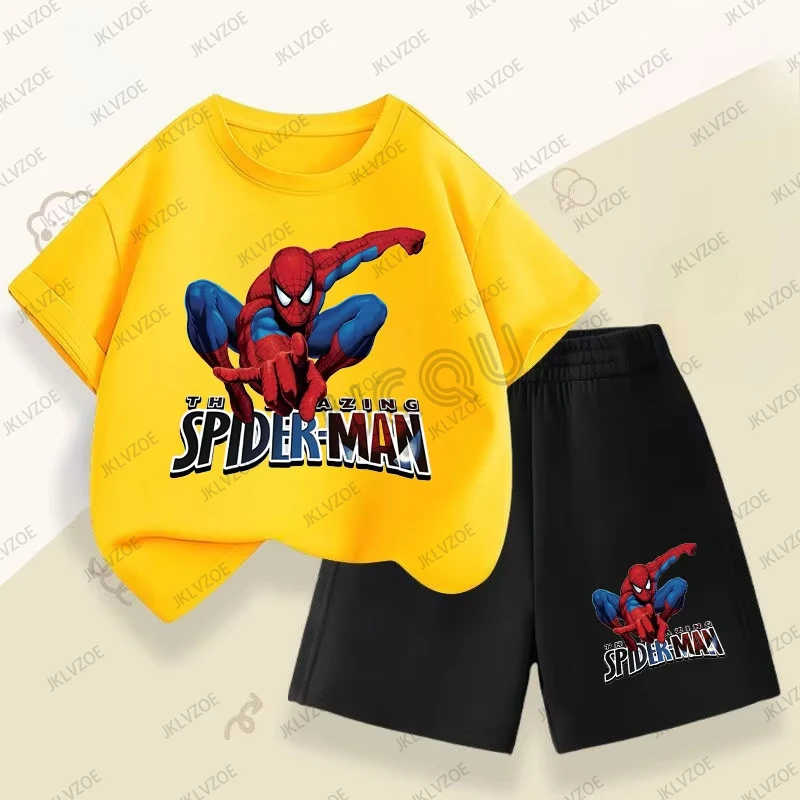 

Summer Children Tracksuit Disney Anime Spiderman Printed Cotton T Shirt+Shorts Suit Kids Clothes Casual Sports 2 Piece Set