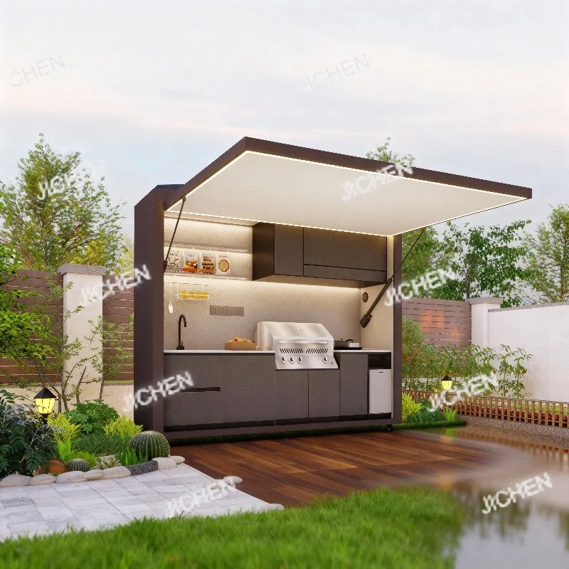 

Уличная мобильная кухня для вечеринок с электрическим грилем и встроенным отсеком для хранения, для двора, сада, кемпинга