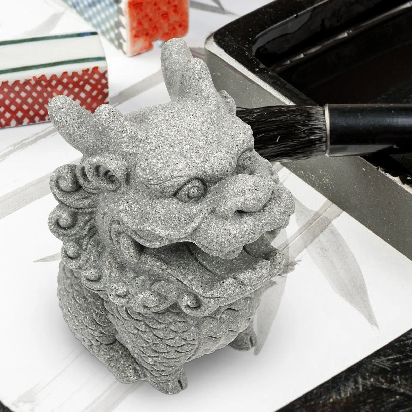 Stone Lion Paperweight Decorative Desktop Ornament for Home Office Hotel Living Room Bedroom Tabletop Stone Artwork Lion Statue