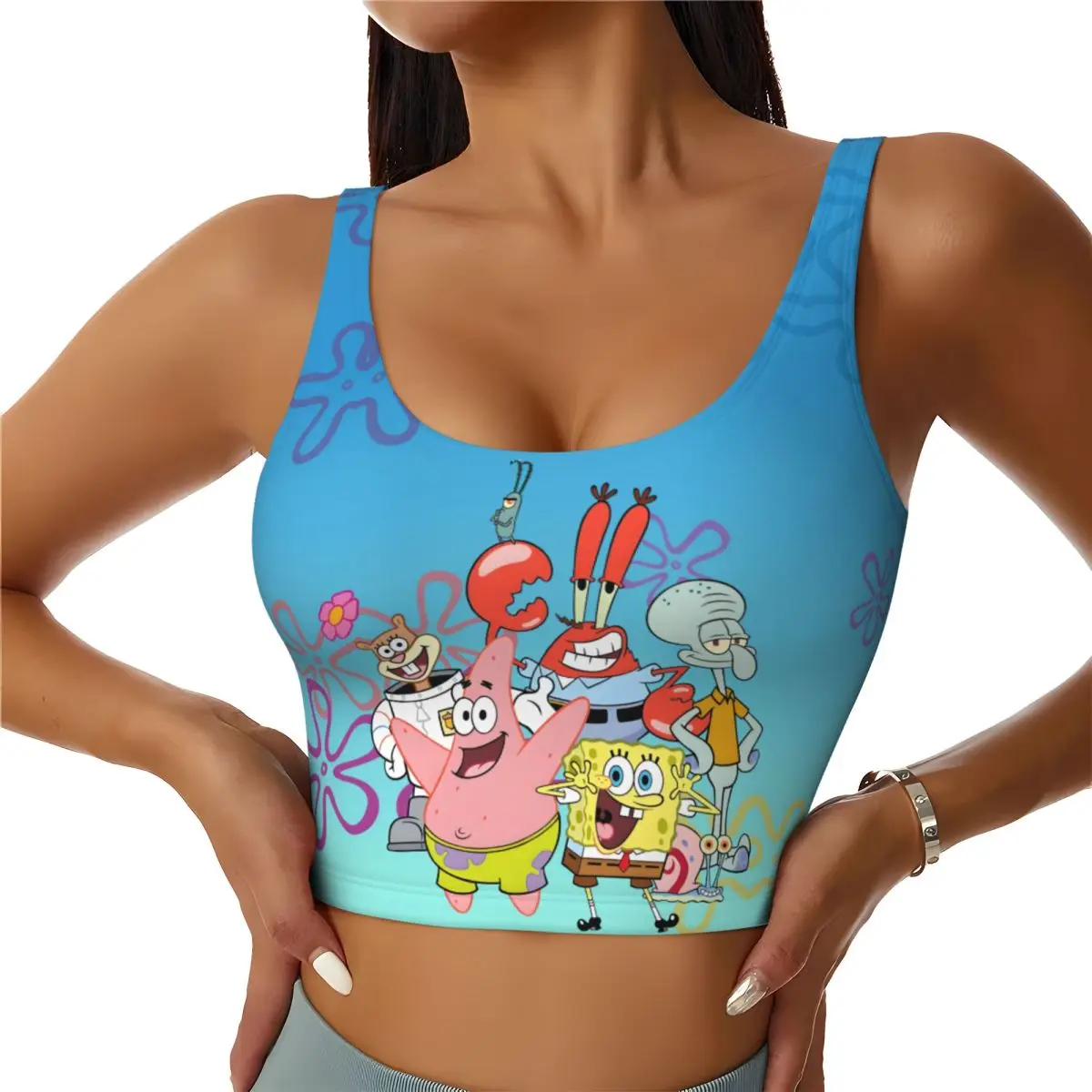 

Custom SpongeBobed Workout Crop Tank Tops Women's Seamless Anime Yoga Running Sports Bras