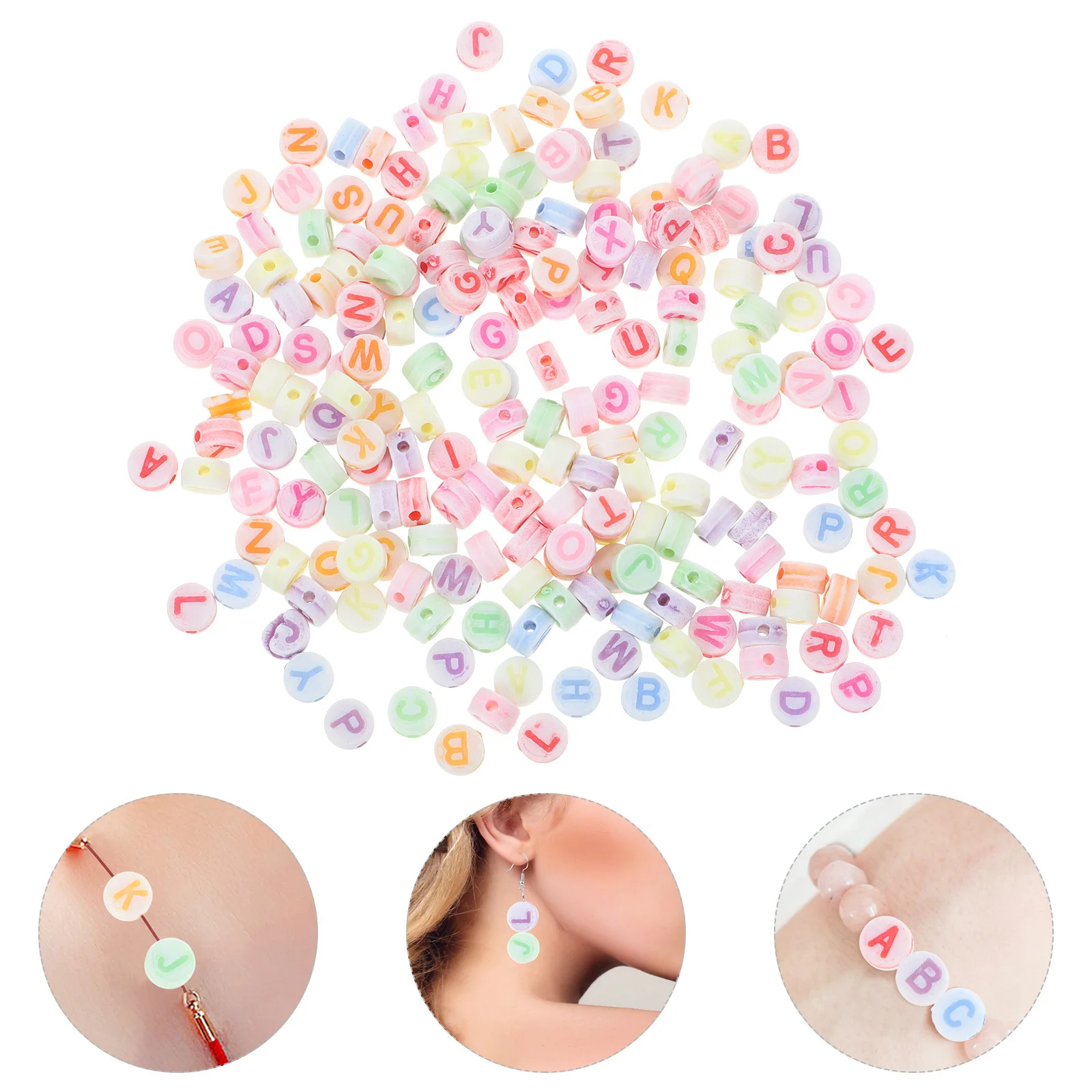 200 peças contas de letras redondas 7mm de diâmetro multicolorido acrílico dupla face esculpida espaçadores do alfabeto para artesanato de joias diy