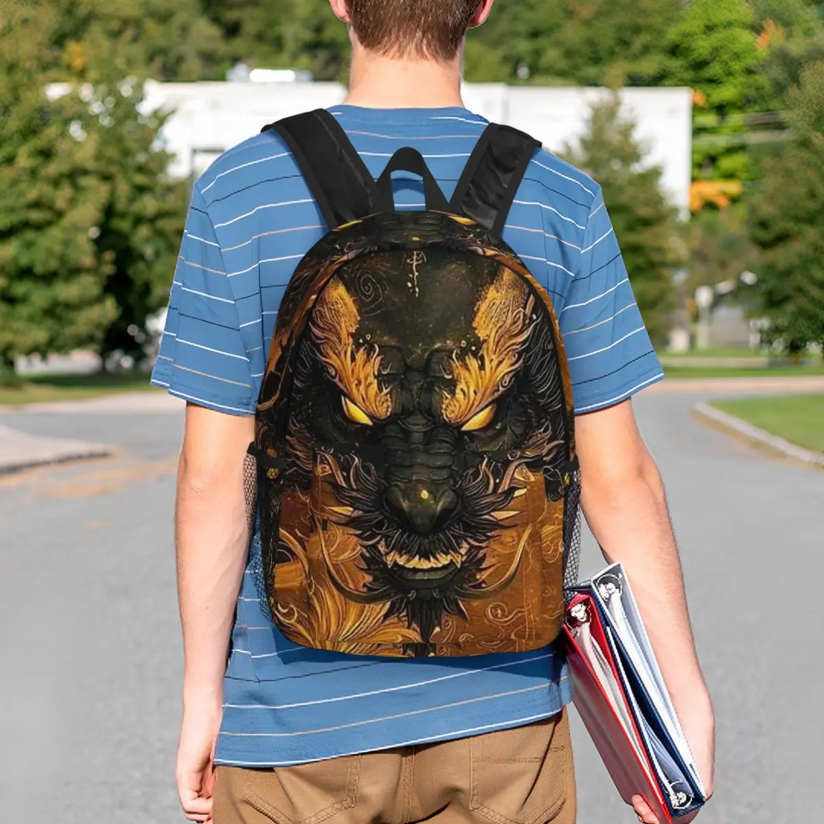 Chinese Black Dragon Totem Design Backpack Student BookBag Children School Bag Computer Shoulder Bags for Boys Girls