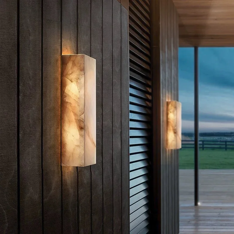 IP 65 Water Proof Outdoor American Rectangular Natural Marble LED Wall lamp Wall Light Wall Sconce For Front Door Backyard