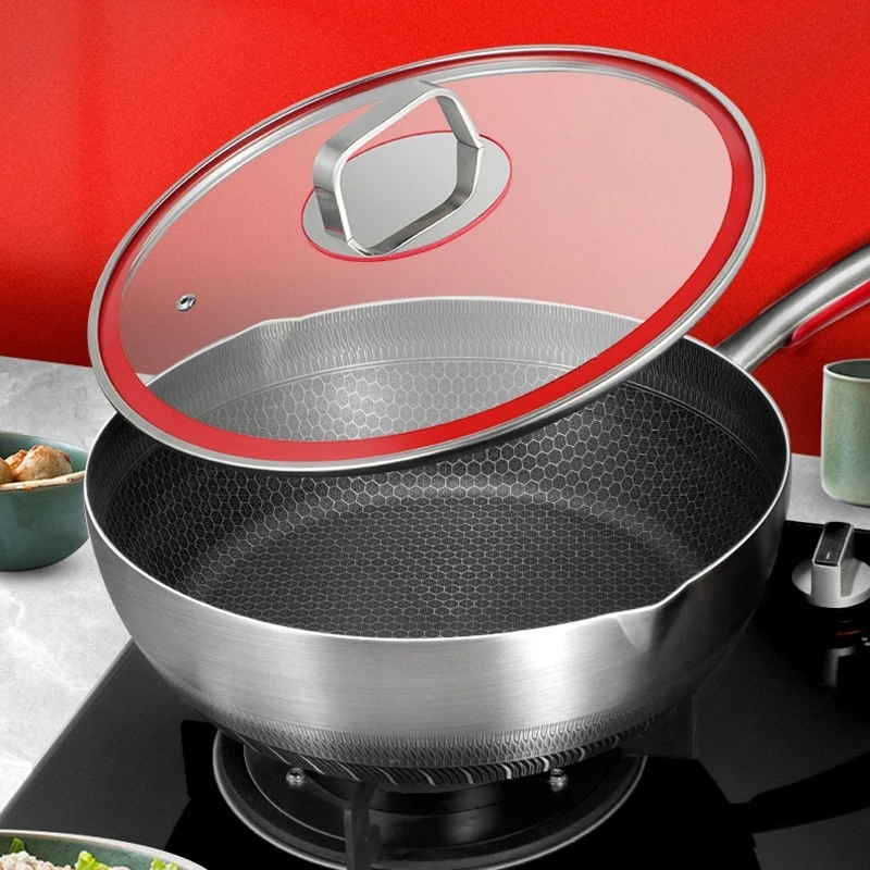 Home Gas Induction Durable Nonstick Frying Pan Steak Egg Pancake Handle Stainless Steel Saucepan Panelas Cooking Pots Cookware