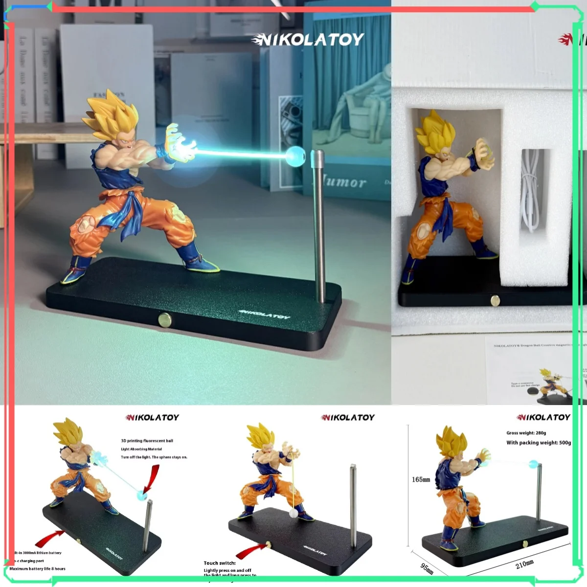 

In Stock NikolaToy Dragon Ball Kakarotto Son Goku Kamehameha Wave Magnetic Light Lamp Model Ornament Anime Peripheral Toys Gifts
