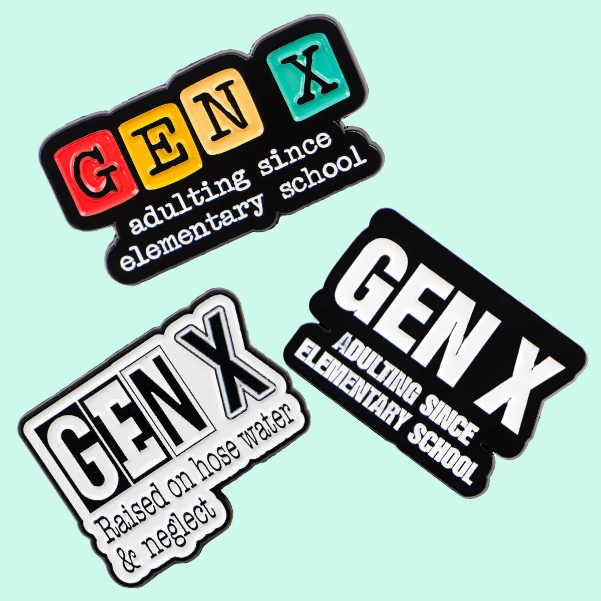 3er-Set GEN X Zitate Emaille-Pins Metallbroschen für Rucksack, Hut, Tasche, Kragen, Revers – Modische Schmuckkollektion für Herren und Damen, Geschenke