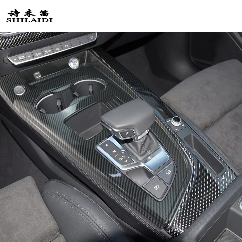 

For Audi A4 B9 A5 2017-2024 Car Center control multimedia storage box Frame Carbon Fiber Gear Panel Interior Cover Stickers Trim