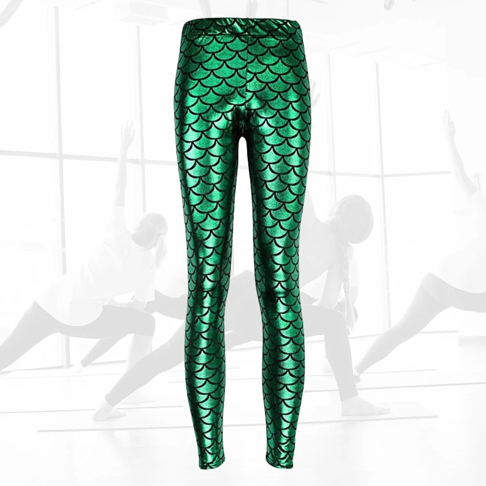 Fish Scale Leggings Women Trouser for Yoga Elastic Scales Woman Tights with Swim Polyester Mermaid Slender Beach Miss Chic