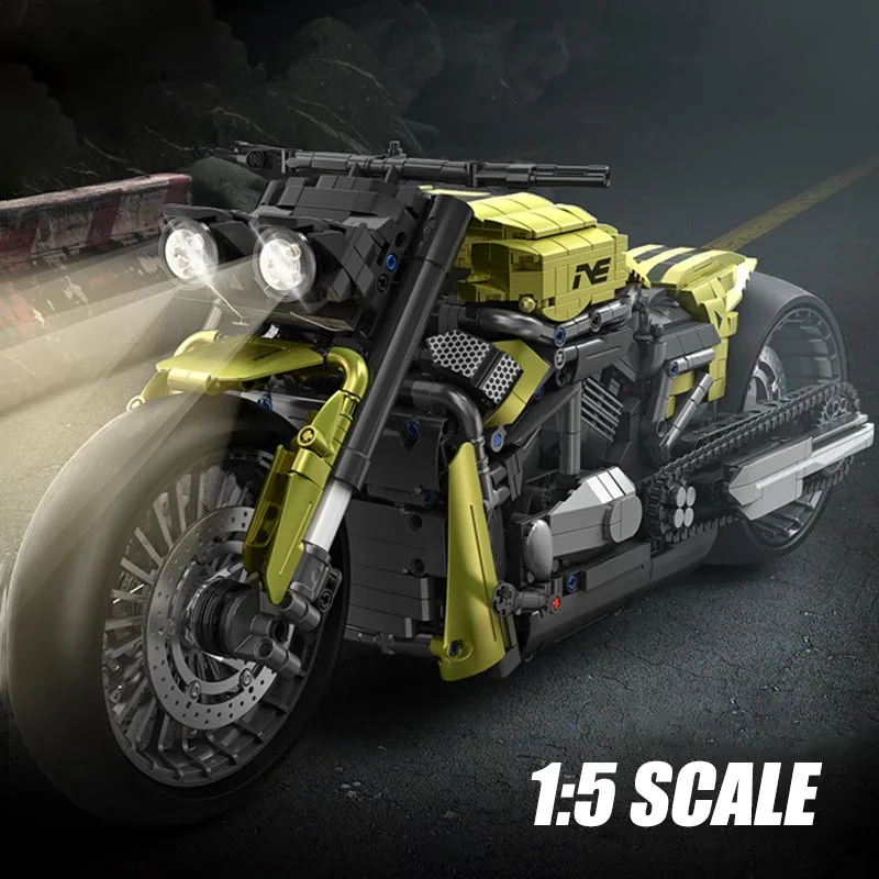 Technical City 2427pcs Harleyed Motorcycle MOC Sport Car Building Blocks 1:5 Scale Motorbike DIY Supercar Bricks Toys For Boys