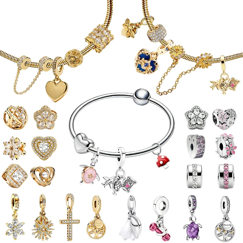Original Charm Beads,Sparkling Snowflake Pavé Charm Beads&quare Sparkle Halo Charm Beads,Fit Pendant Bracelet Women Jewelry Gift