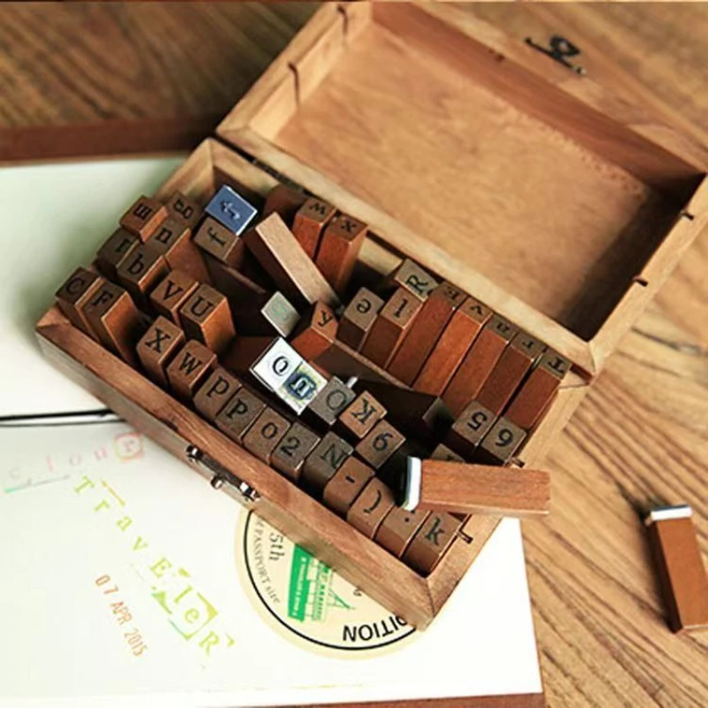 1Pcs DIY Number and Alphabet Letter Wood Stamps Set with Wooden Box Alphabet Stamps for Card Making Painting Teaching