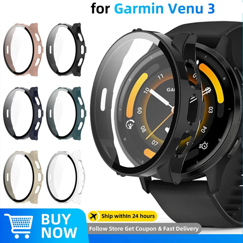 Glas + Hülle für Garmin Venu 3, gehärtetes Glas, Displayschutzfolie und harter PC-Schutzstoßstange für Garmin Venu 3 Shell-Zubehör
