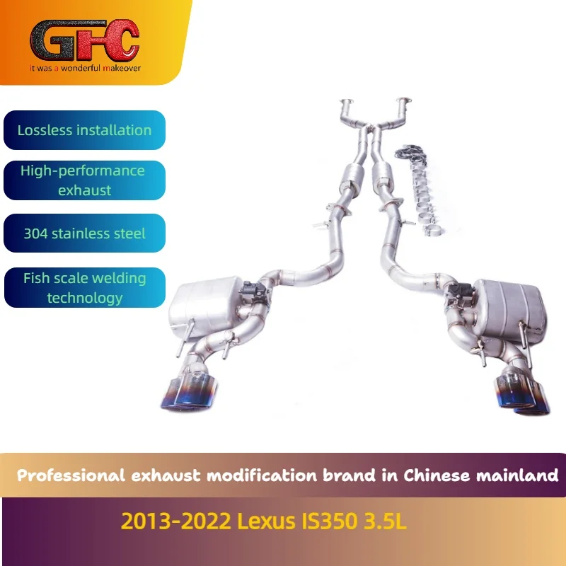 GFC brand for 2013-2022 Lexus IS350 3.5L catback 304 stainless steel electronic valve control exhaust system with four blue tips
