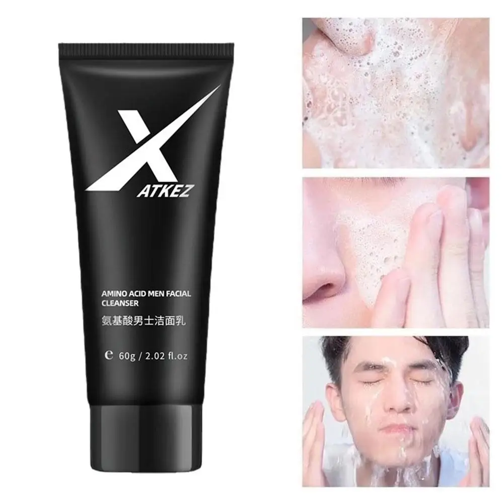 Pembersih wajah asam Amino untuk pria, alat pembersih wajah asam Amino untuk sehari-hari lembut cuci wajah dalam pori-pori membersihkan kontrol minyak jerawat 60g B4M8