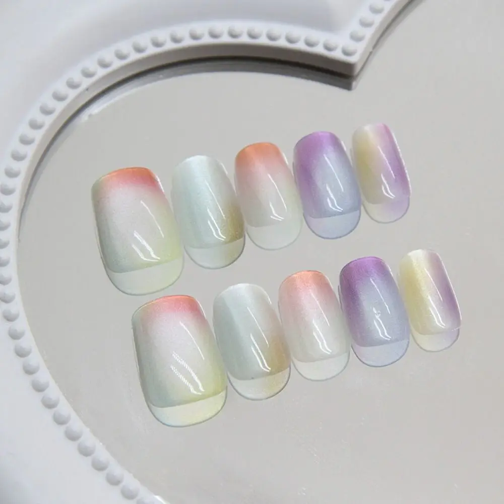 

Fashion Long Square False Nails Shining French Press on Nails Cat Eye Detachable Fake Nials DIY