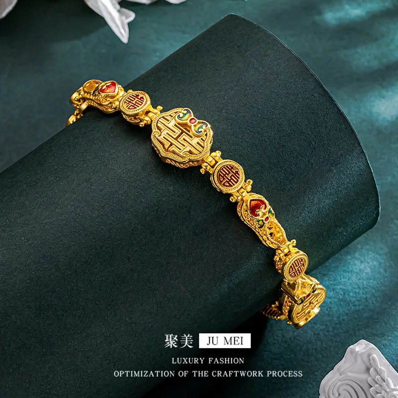 9999 24K real  gold store same style gold women's bracelet retro safe ethnic style beautiful jewelry