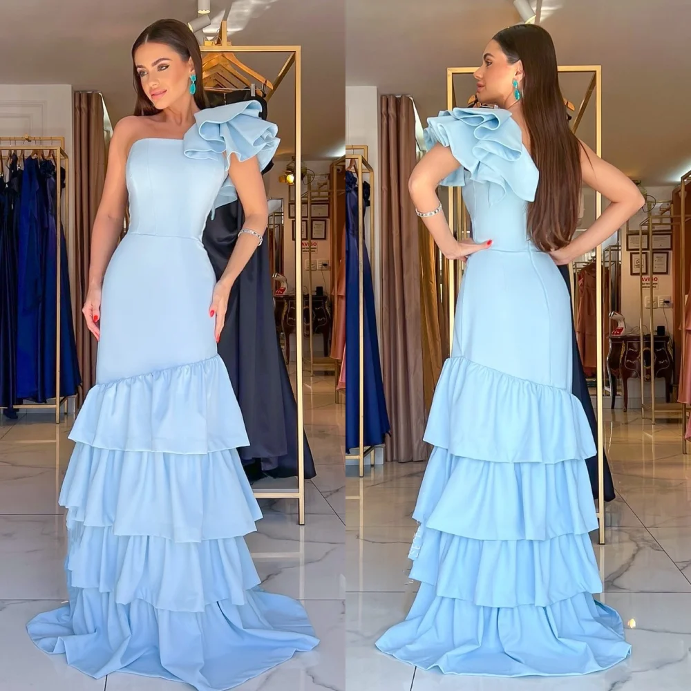 

Customized Retro Fashion Jersey Pleat Tiered Draped A-line One-shoulder Long Dresses Bespoke Occasion Dresses Sizes Available