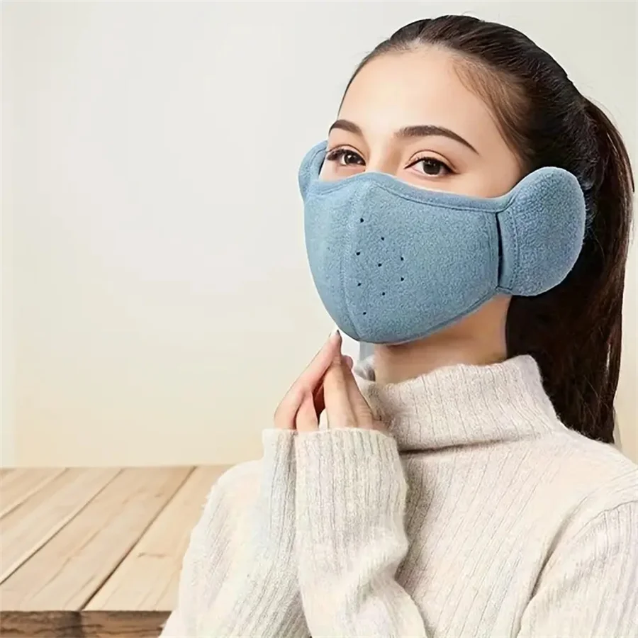 1pc Winter Warm Fleece Mask Earmuffs Solid Color Unisex Cold-Proof Mask Outdoor Cycling Hiking Skiing Mask Women Men Ear Warmer